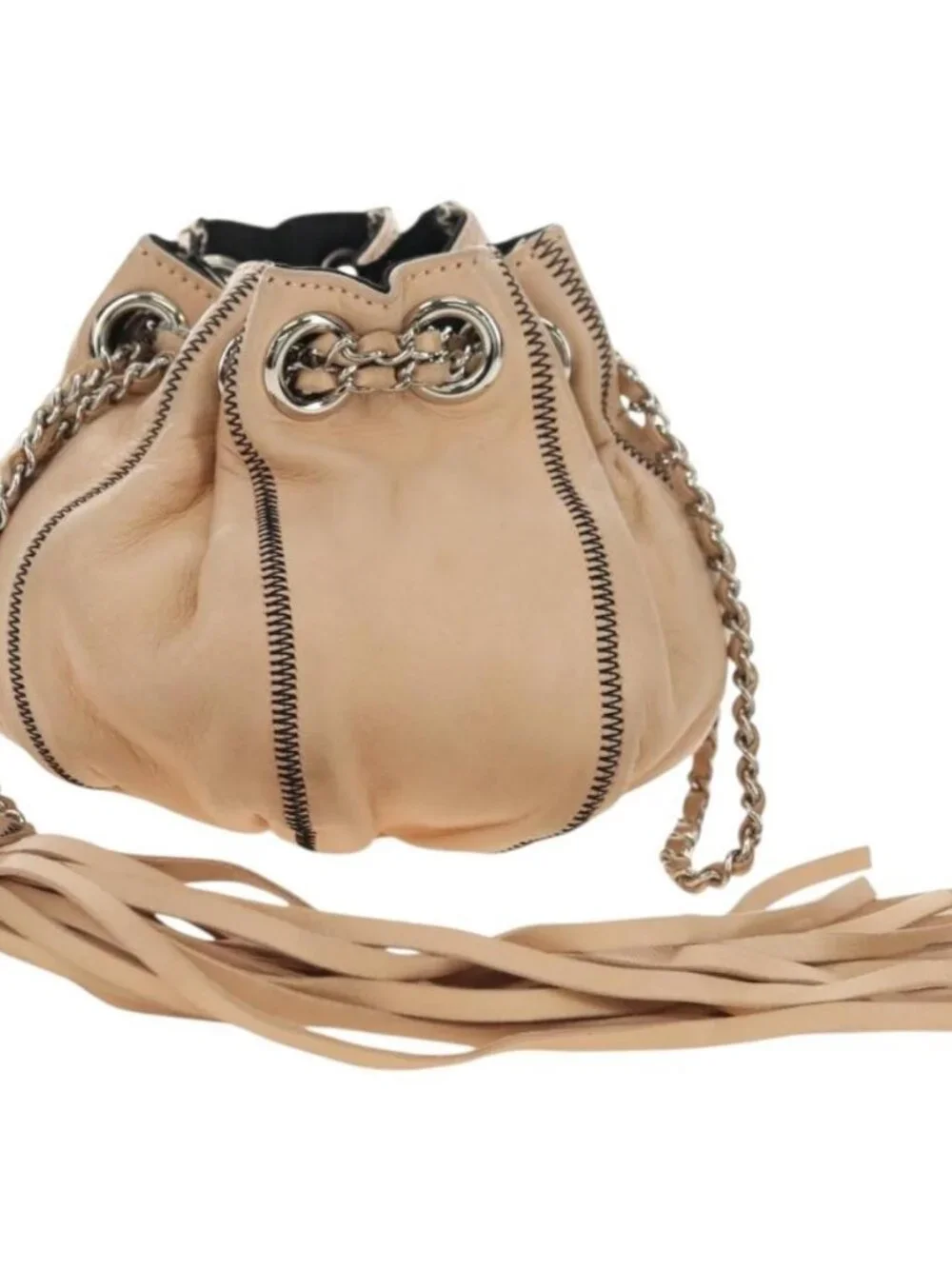 CHANEL Chain Purse Hand Bag Lamb Skin Beige Silver CC Auth bs35366V